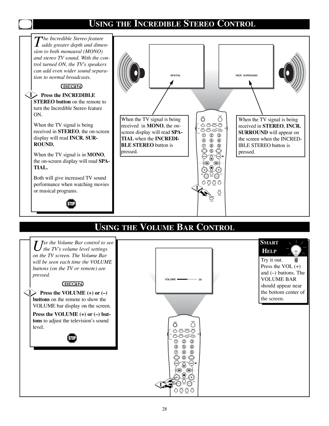 Philips TP3284C1 manual Using the Incredible Stereo Control, Using the Volume BAR Control 