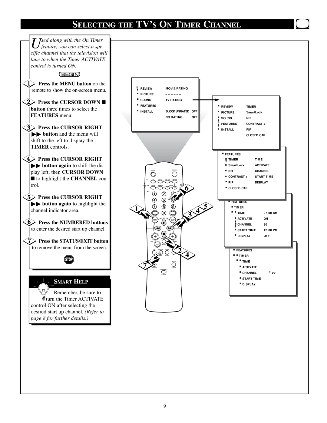 Philips TP3284C1 manual Selecting the TV’S on Timer Channel 