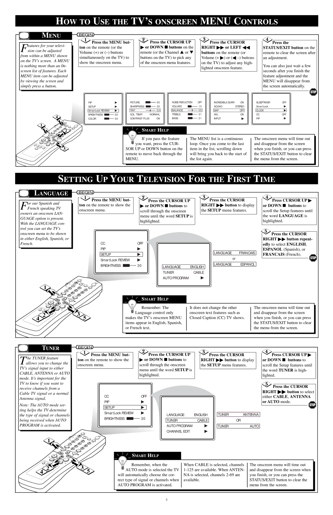 Philips TP3285C1 setup guide Language, Press the Menu but, Press the Cursor UP 