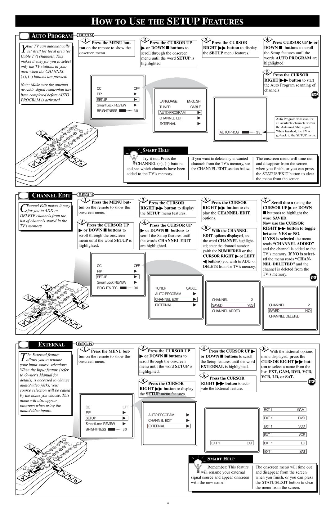 Philips TP3285C1 setup guide HOW to USE the Setup Features, Auto Program scanning Channels, NEL Deleted 