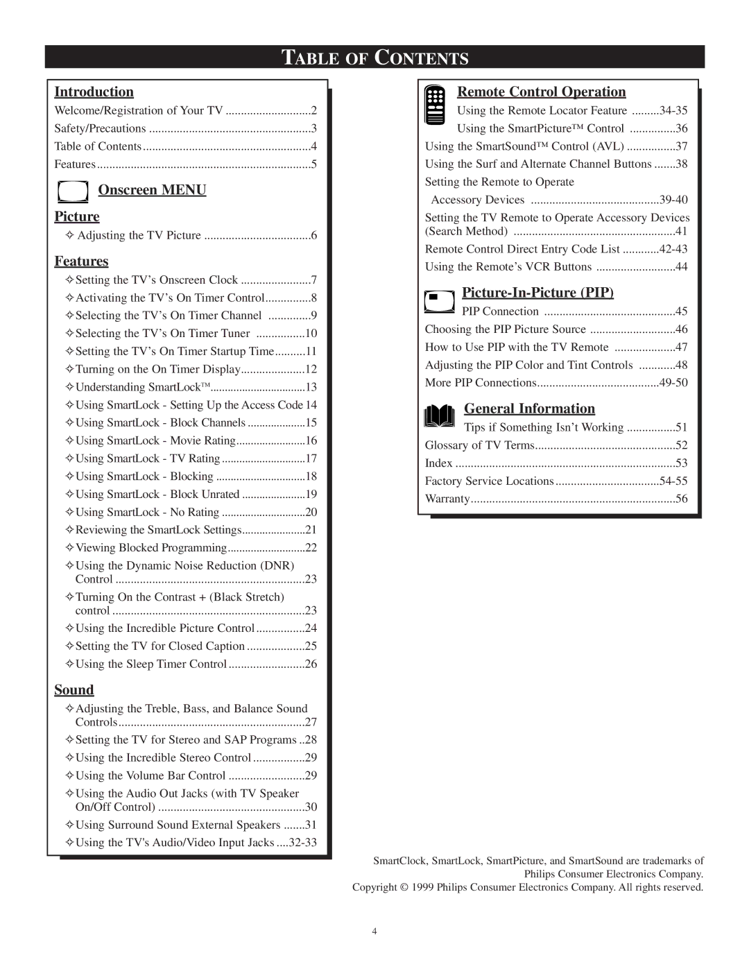 Philips TP3297B1 manual Table of Contents 