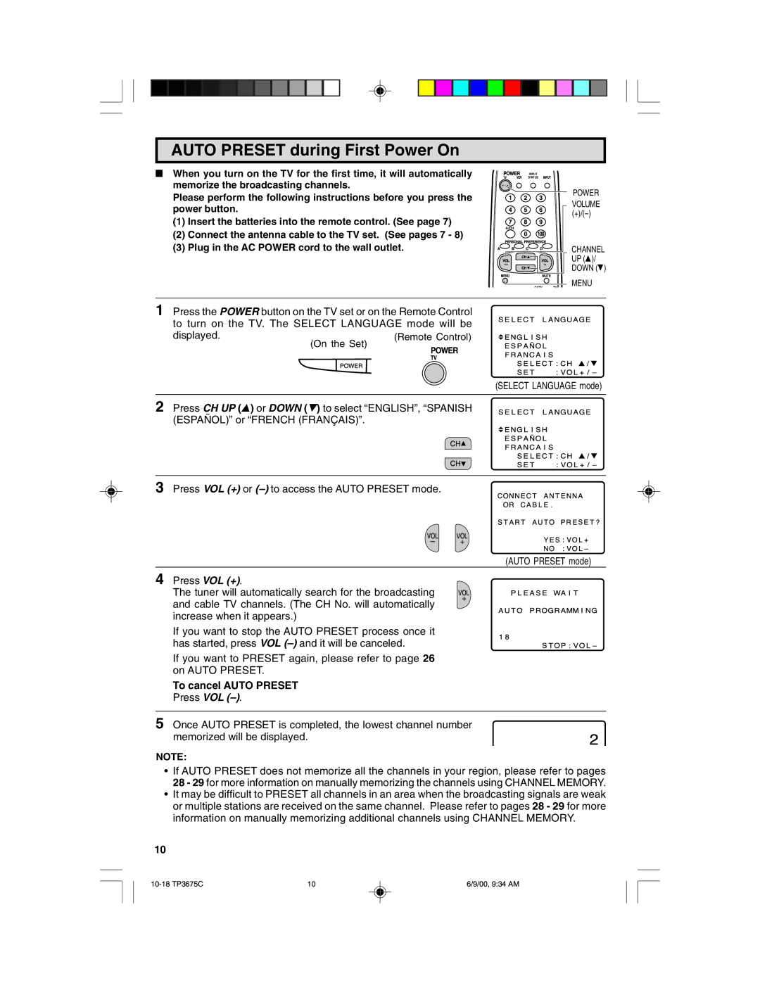 Philips TP3675 manual Auto Preset during First Power On, To cancel Auto Preset 