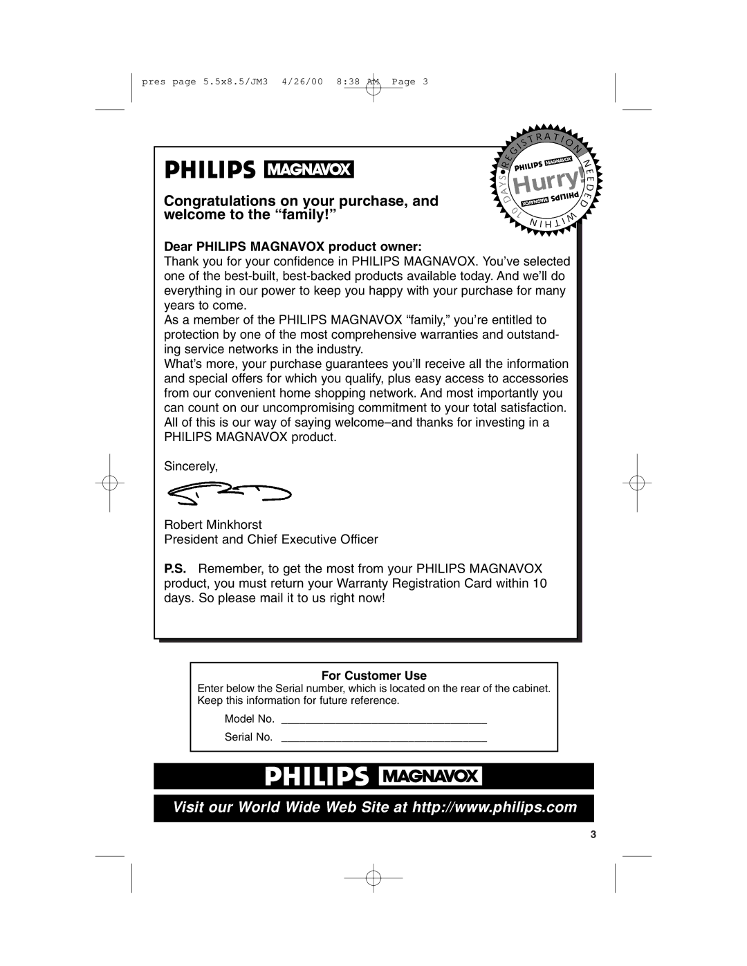 Philips TP3675 manual Congratulations on your purchase, and welcome to the family 