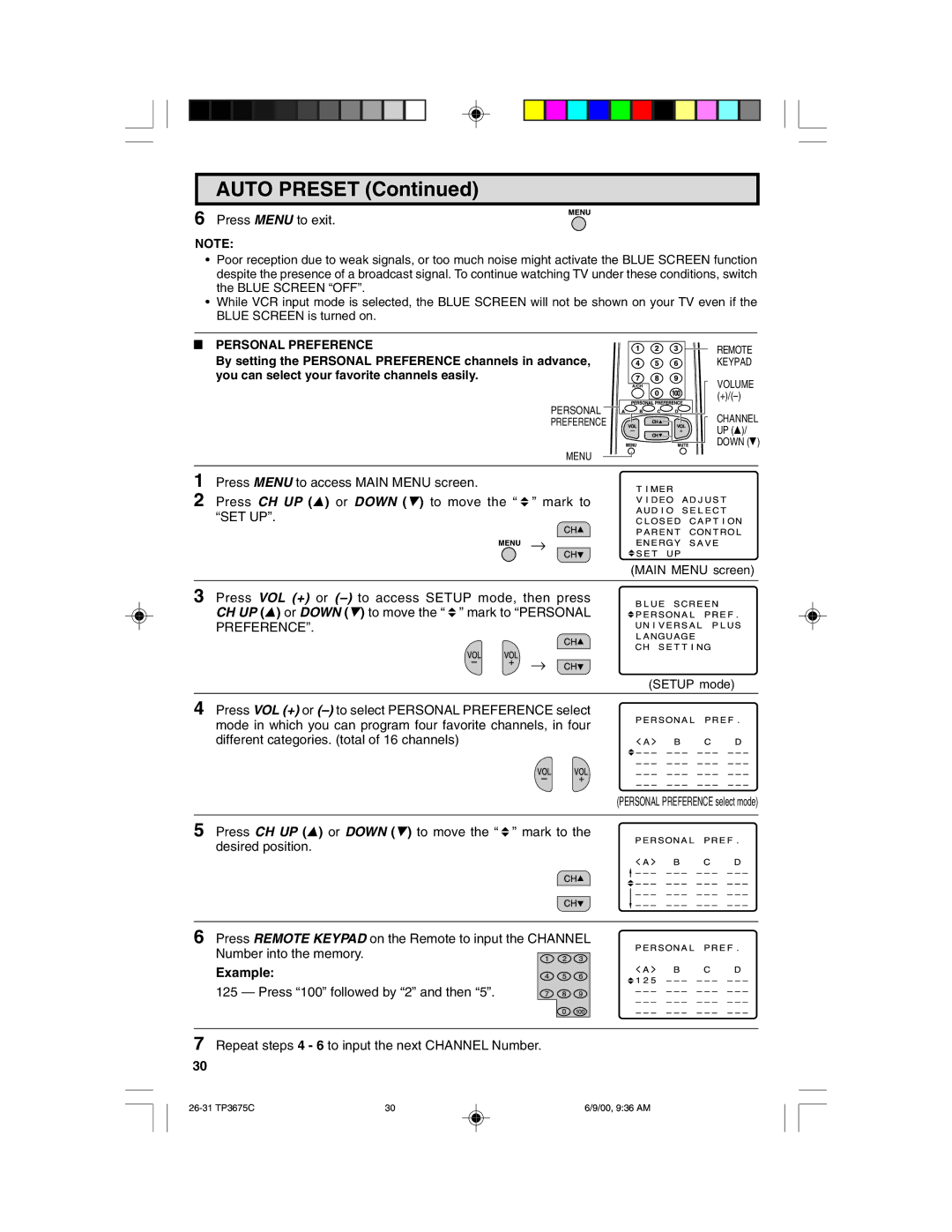 Philips TP3675 manual Personal Preference, Example 