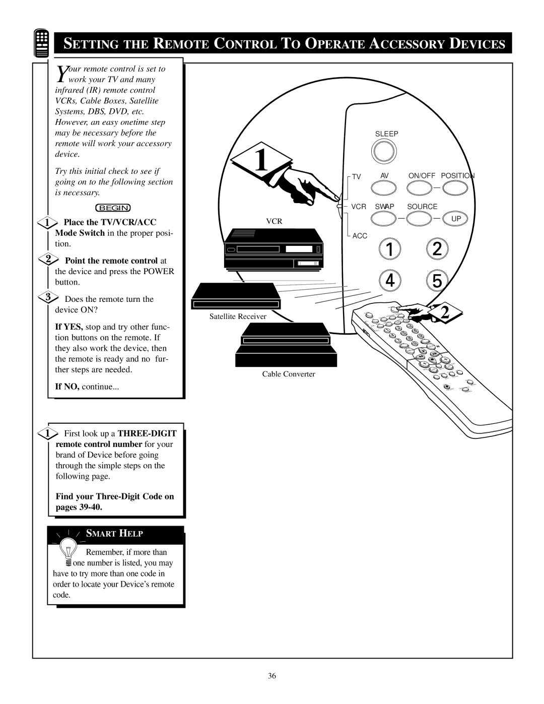 Philips TP3684C1 Setting the Remote Control to Operate Accessory Devices, Going on to the following section Is necessary 