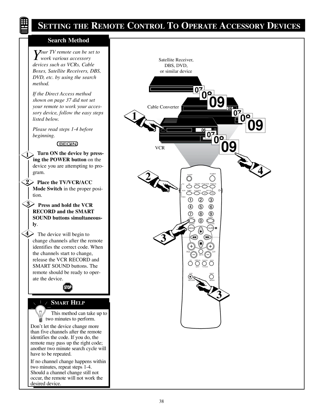 Philips TP3684C1 manual Turn on the device by press- ing the Power button on, Device you are attempting to pro- gram 