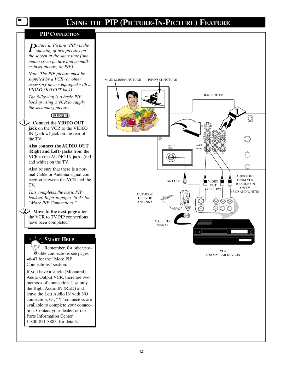 Philips TP3684C1 Connect the Video OUT, Also connect the Audio OUT, Right and Left jacks from, Move to the next page after 