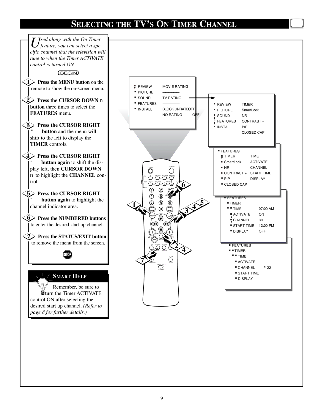 Philips TP3684C1 manual Selecting the TV’S on Timer Channel 