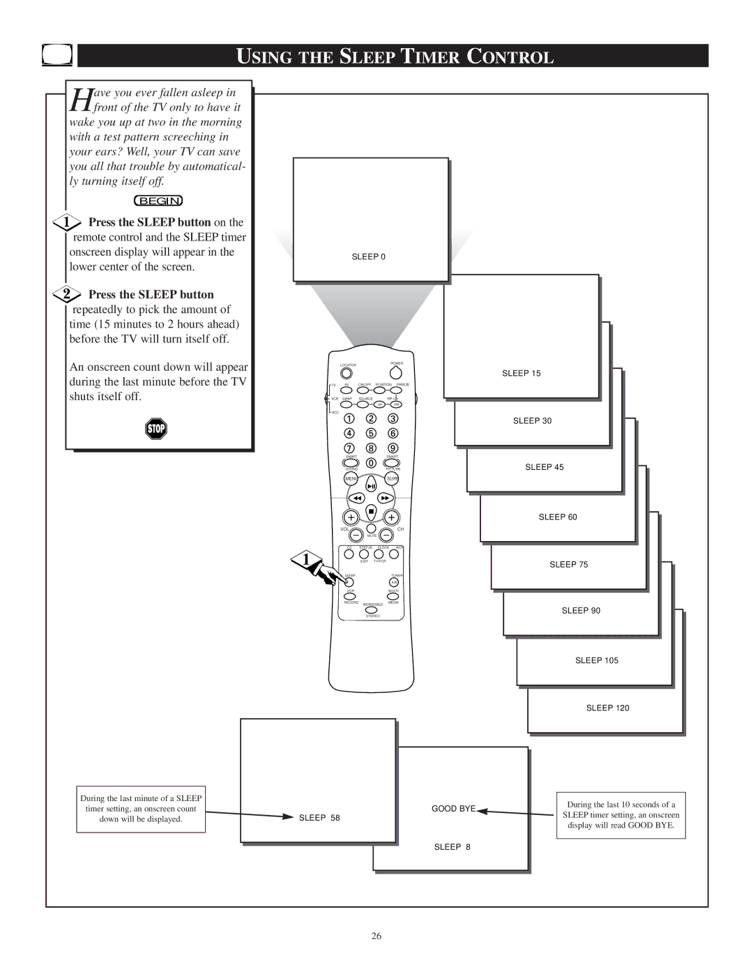 Philips TP3697B1 manual Using the Sleep Timer Control 