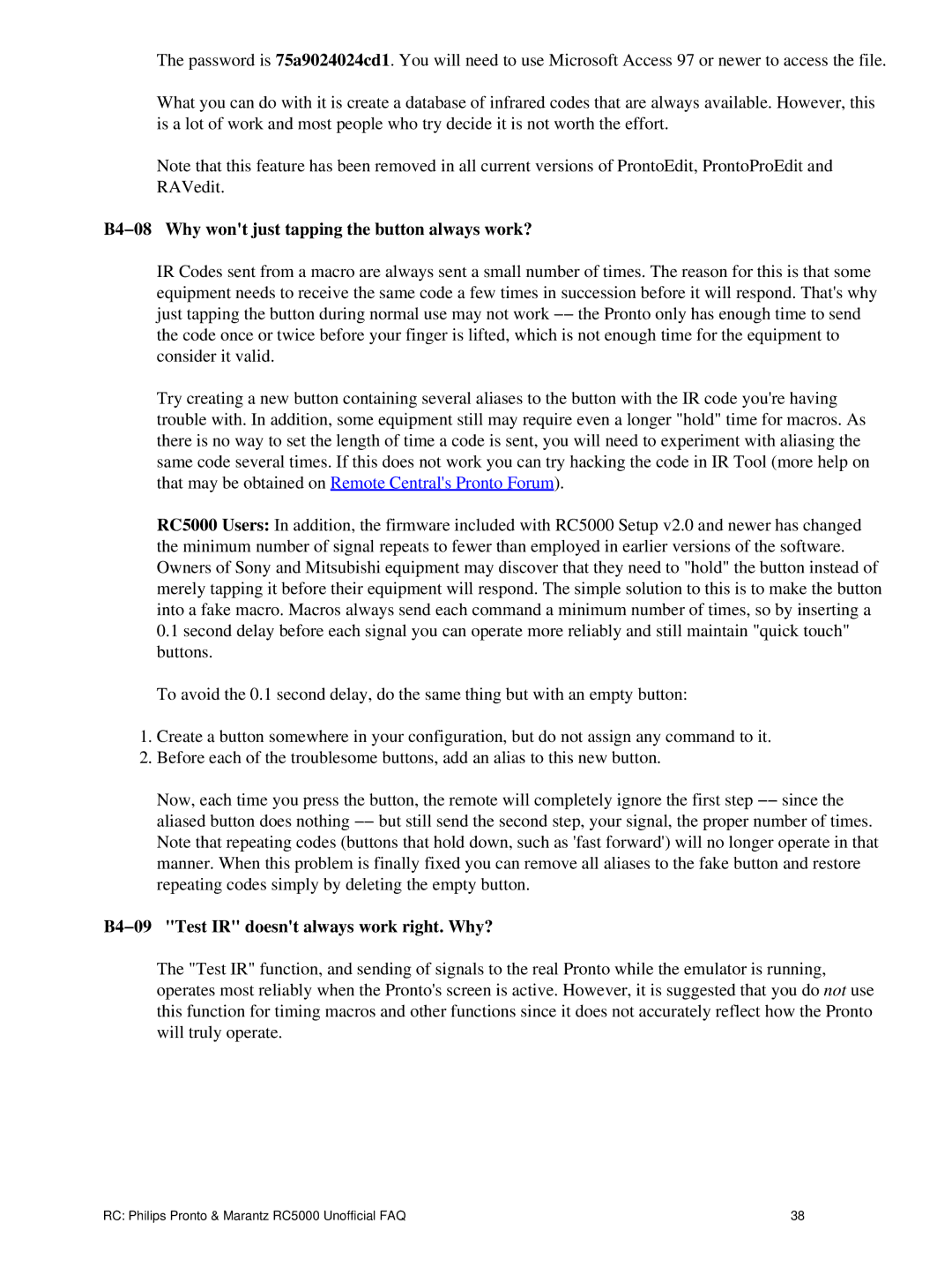 Philips TS1000 manual B4−08 Why wont just tapping the button always work?, B4−09 Test IR doesnt always work right. Why? 