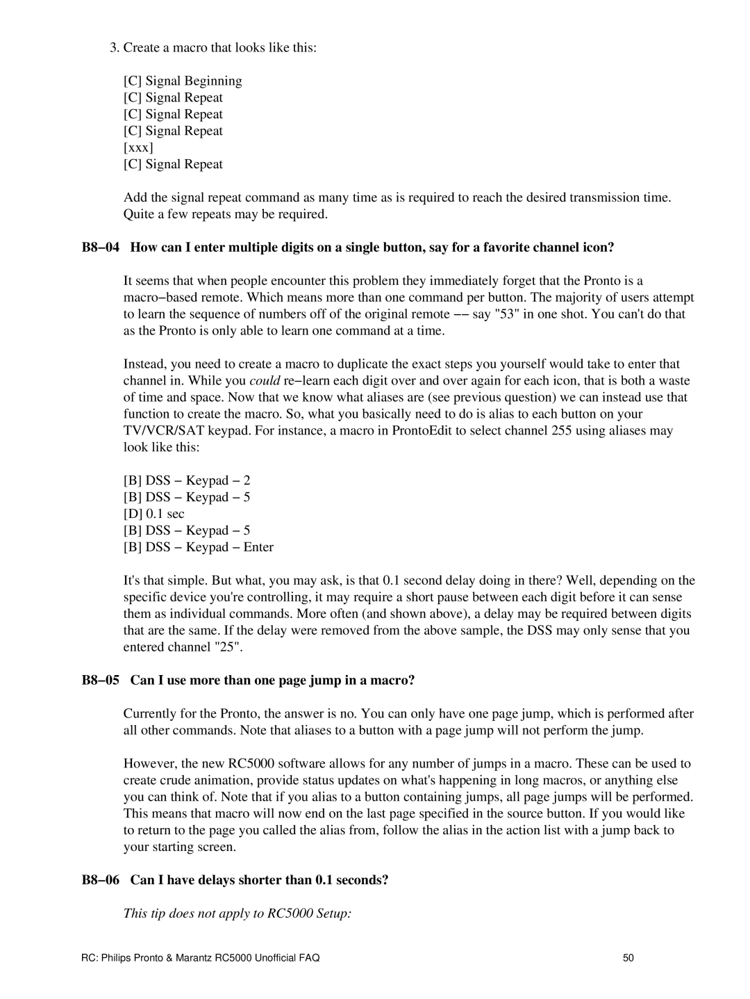 Philips TS1000 B8−05 Can I use more than one page jump in a macro?, B8−06 Can I have delays shorter than 0.1 seconds? 