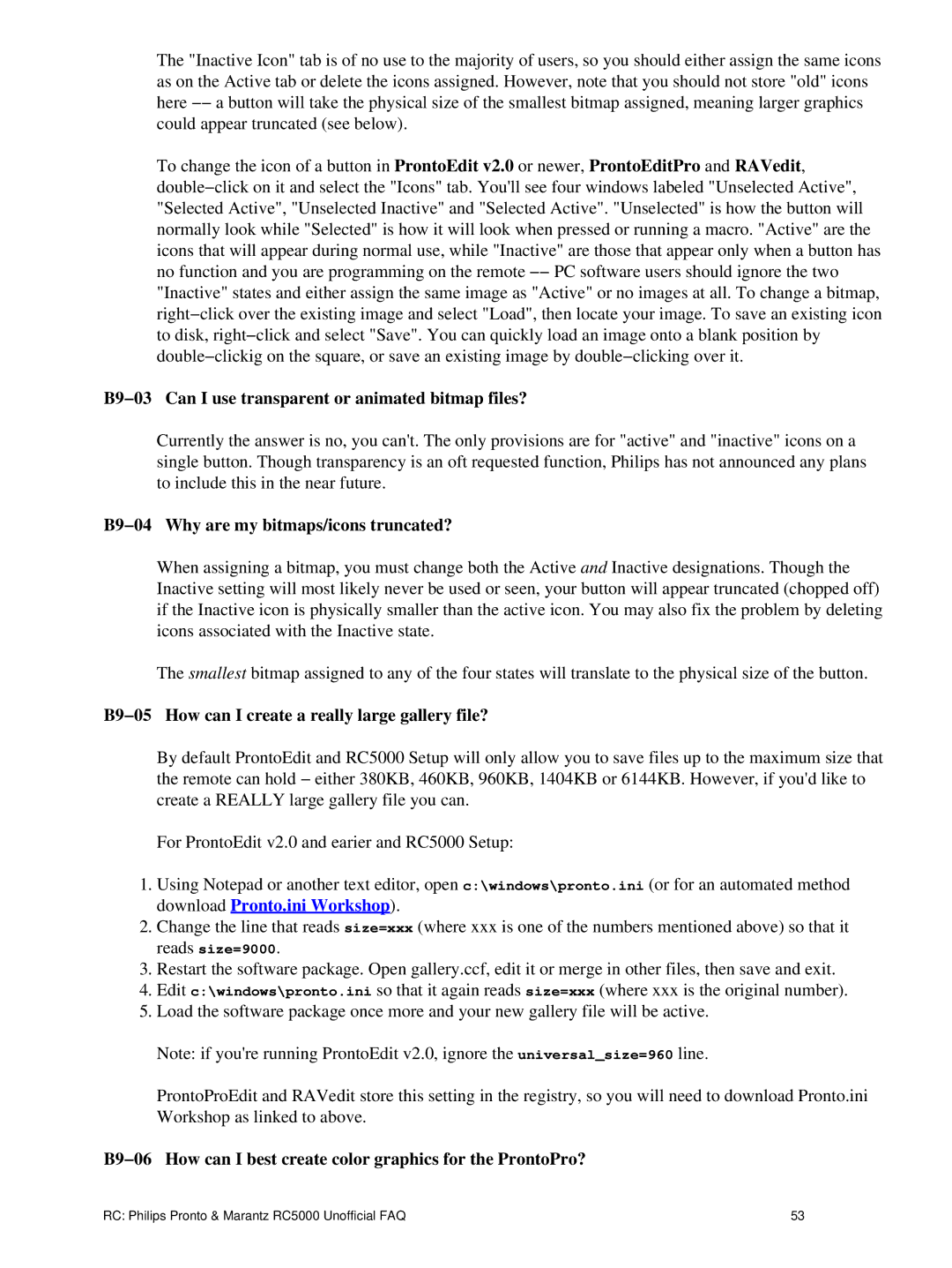 Philips TS1000 manual B9−03 Can I use transparent or animated bitmap files?, B9−04 Why are my bitmaps/icons truncated? 