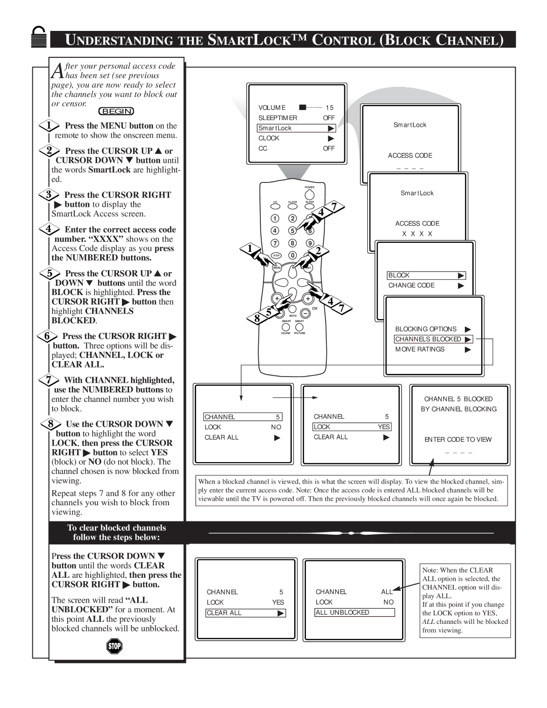 Philips TS2519C manual Understanding the Smartlock C Ontrol Block Channel, Words SmartLock are highlight- ed 