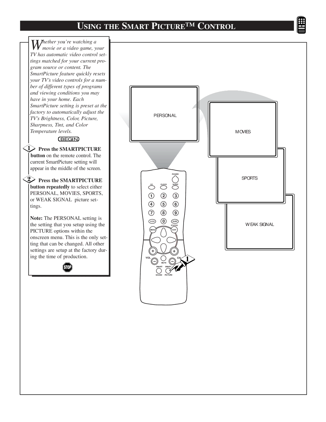 Philips TS2519C manual Using the Smart Picture C Ontrol 