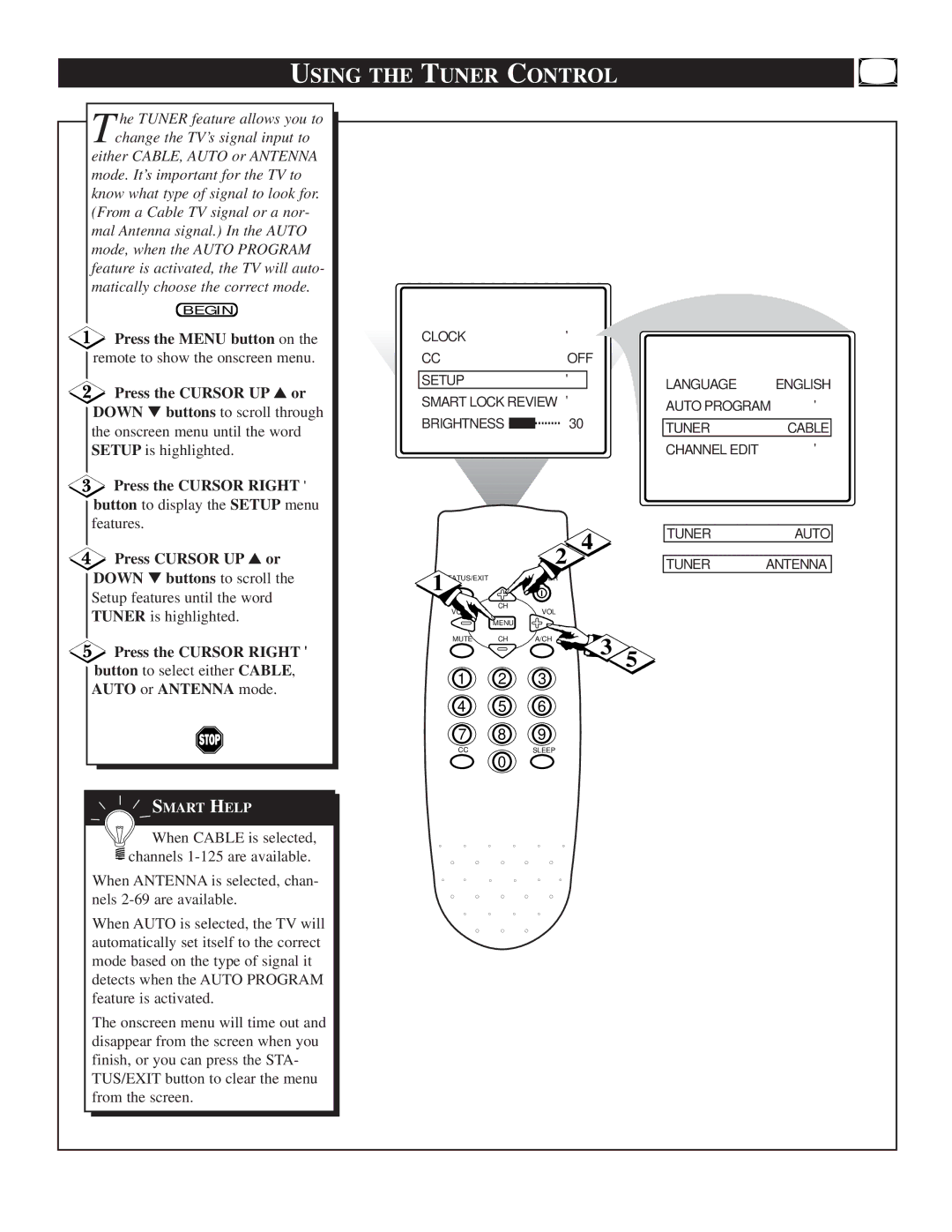 Philips TS2546C1 manual Using the Tuner Control, Press the Cursor Right 