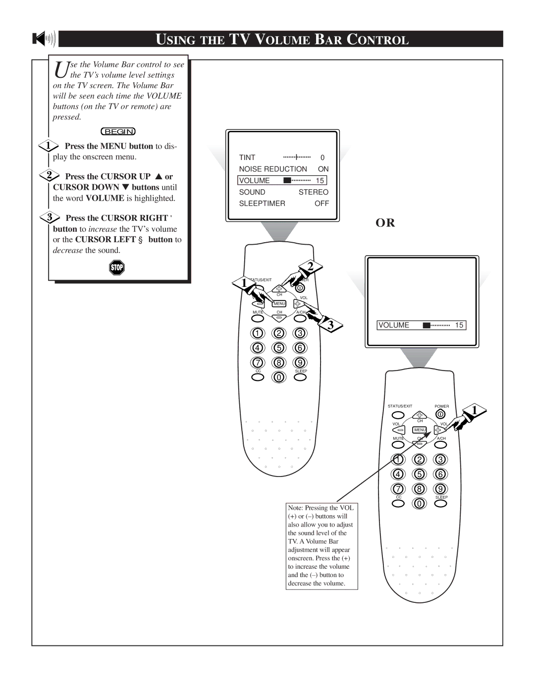 Philips TS2546C1 manual Using the TV Volume BAR Control, Press the Menu button to dis 