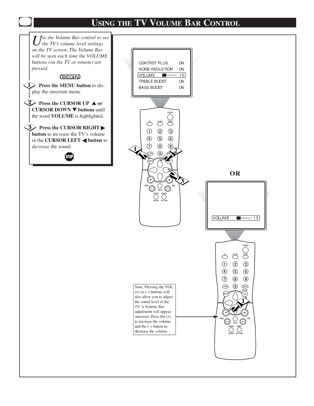 Philips TS2556C1 manual Using the TV Volume BAR Control, Press the Menu button to dis 