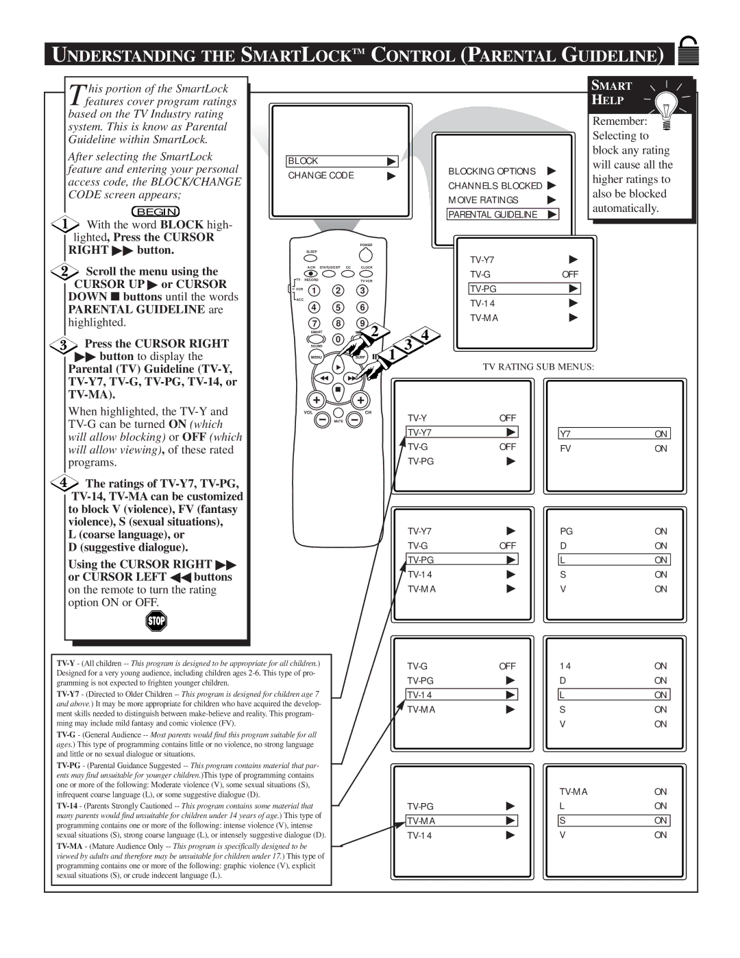 Philips TS2757C1 manual Understanding the Smartlocktm Control Parental Guideline 