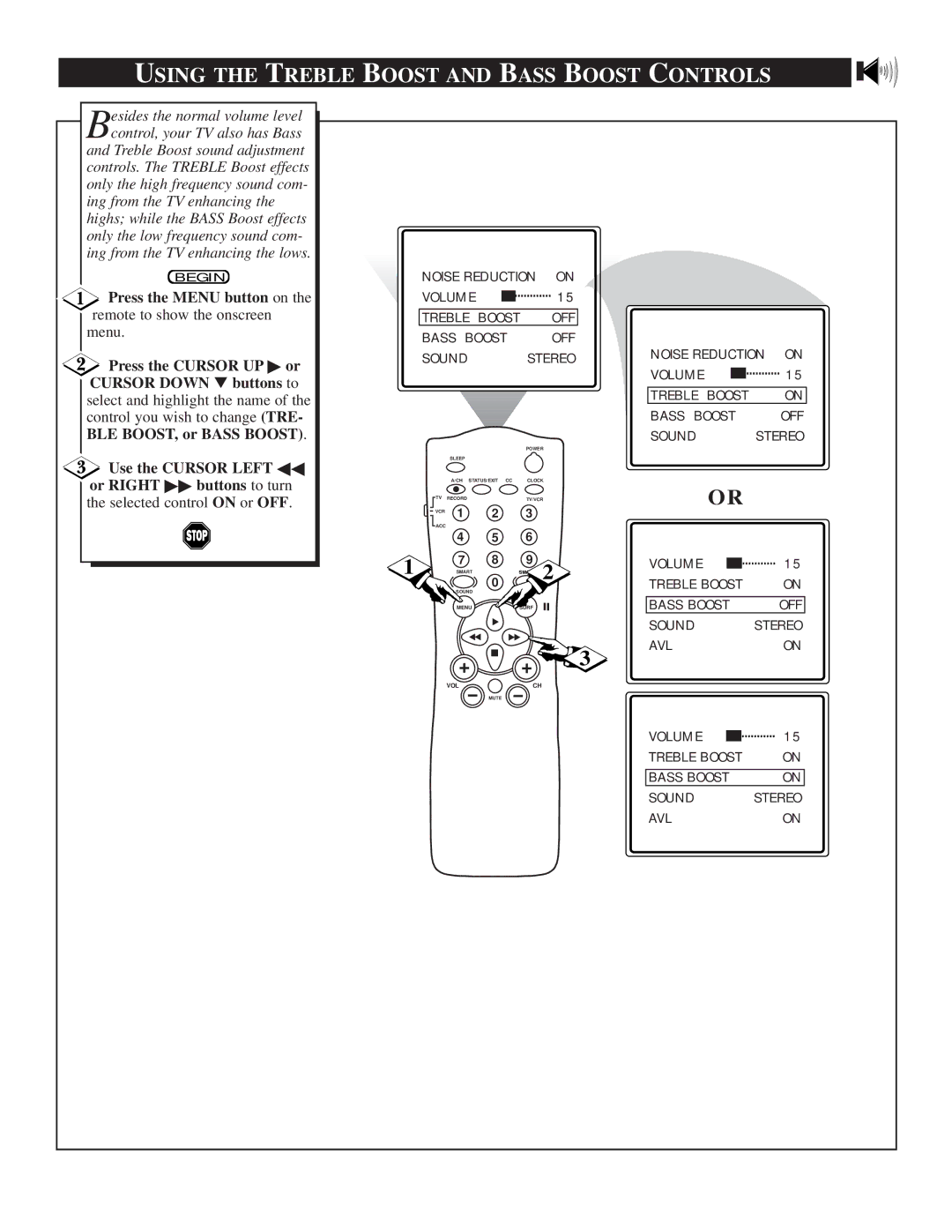 Philips TS2757C1 manual Using the Treble Boost and Bass Boost Controls 