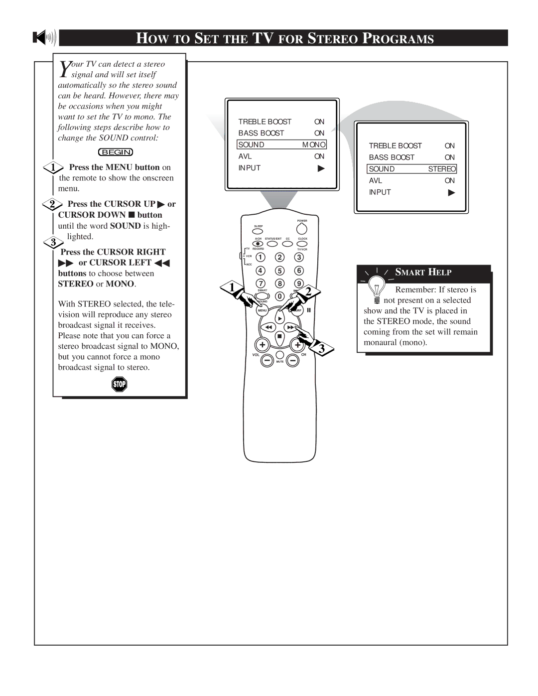 Philips TS2757C1 manual HOW to SET the TV for Stereo Programs 