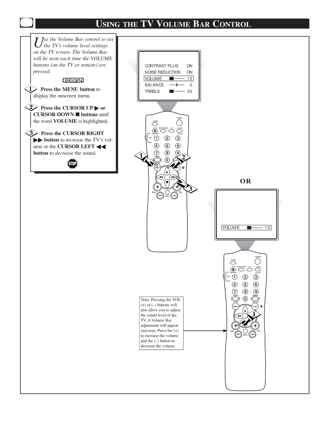 Philips TS2774C manual Using the TV Volume BAR Control, Press the Menu button to 