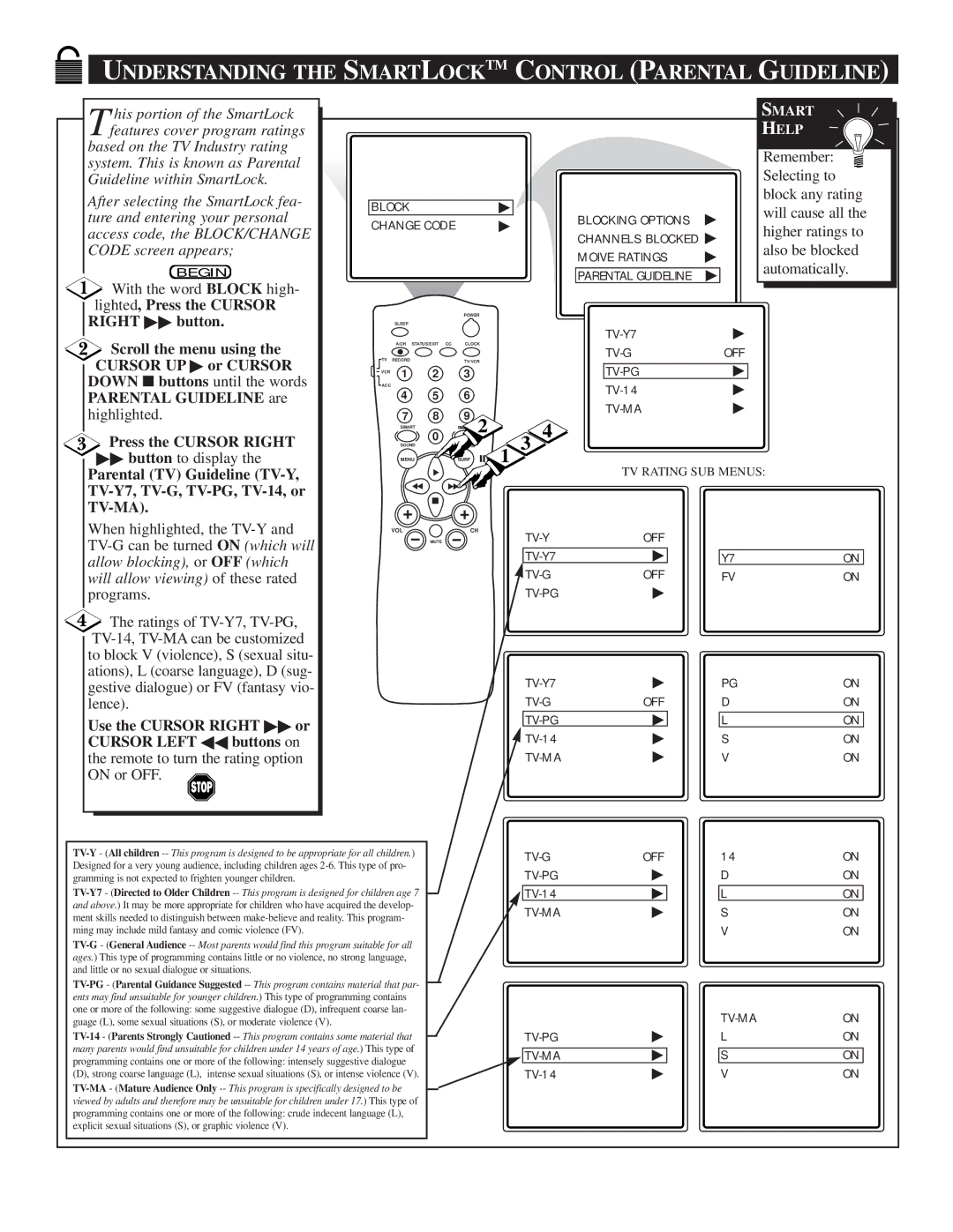 Philips TS2774C manual Understanding the Smartlocktm Control Parental Guideline 