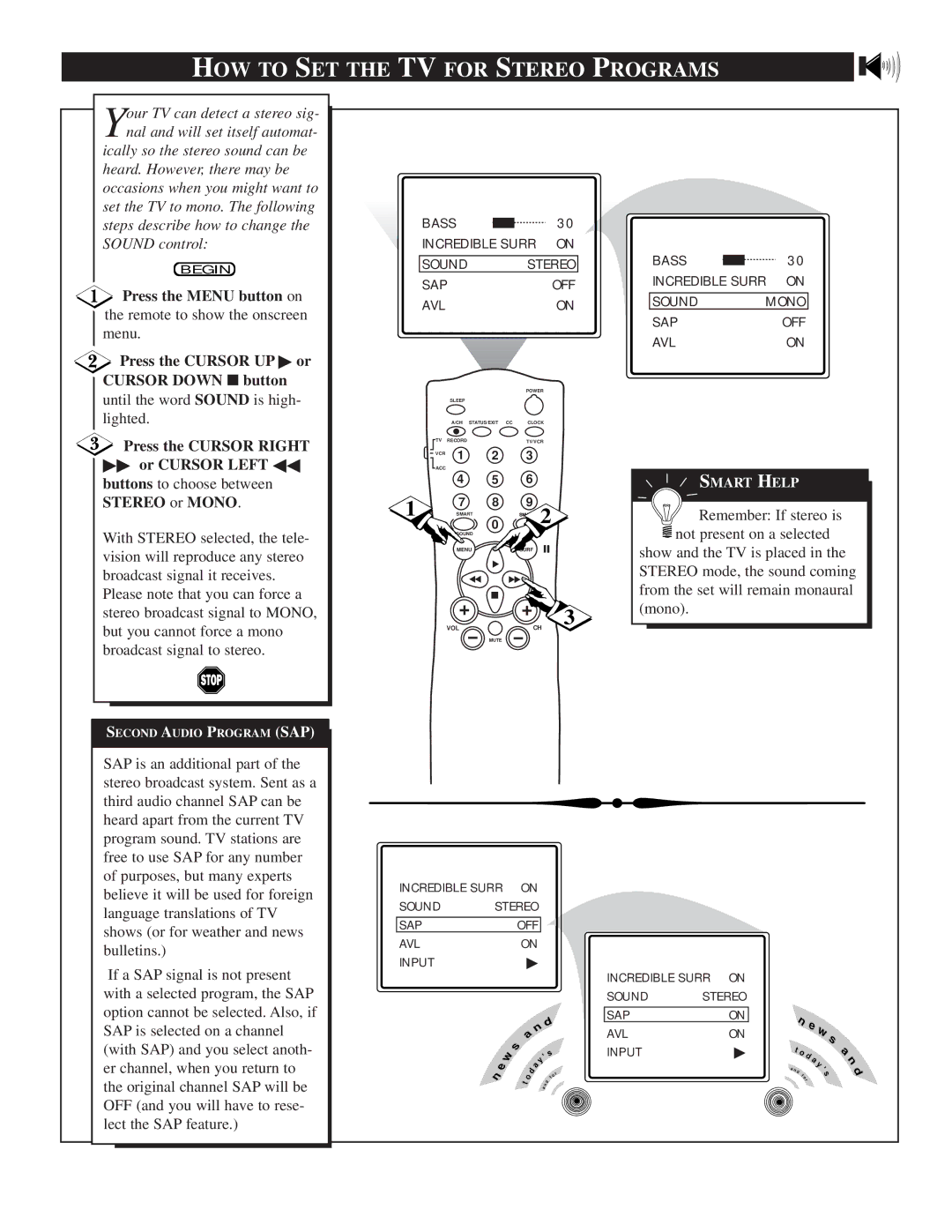 Philips TS2774C manual HOW to SET the TV for Stereo Programs 