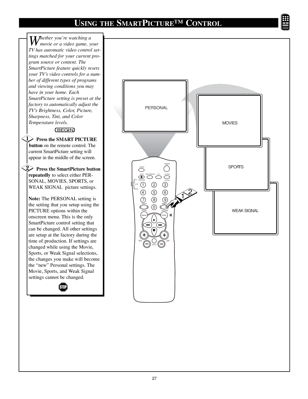 Philips TS2779C1 manual Using the Smart Picture Control 