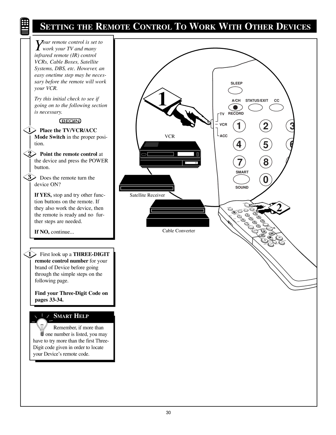 Philips TS2779C1 manual Setting the Remote Control to Work with Other Devices, Point the remote control at 