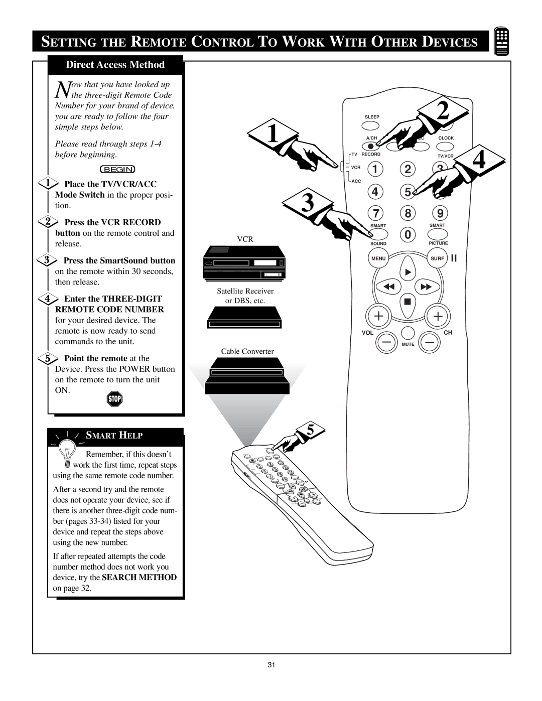 Philips TS2779C1 manual Setting the Remote Control to Work with Other Devices 