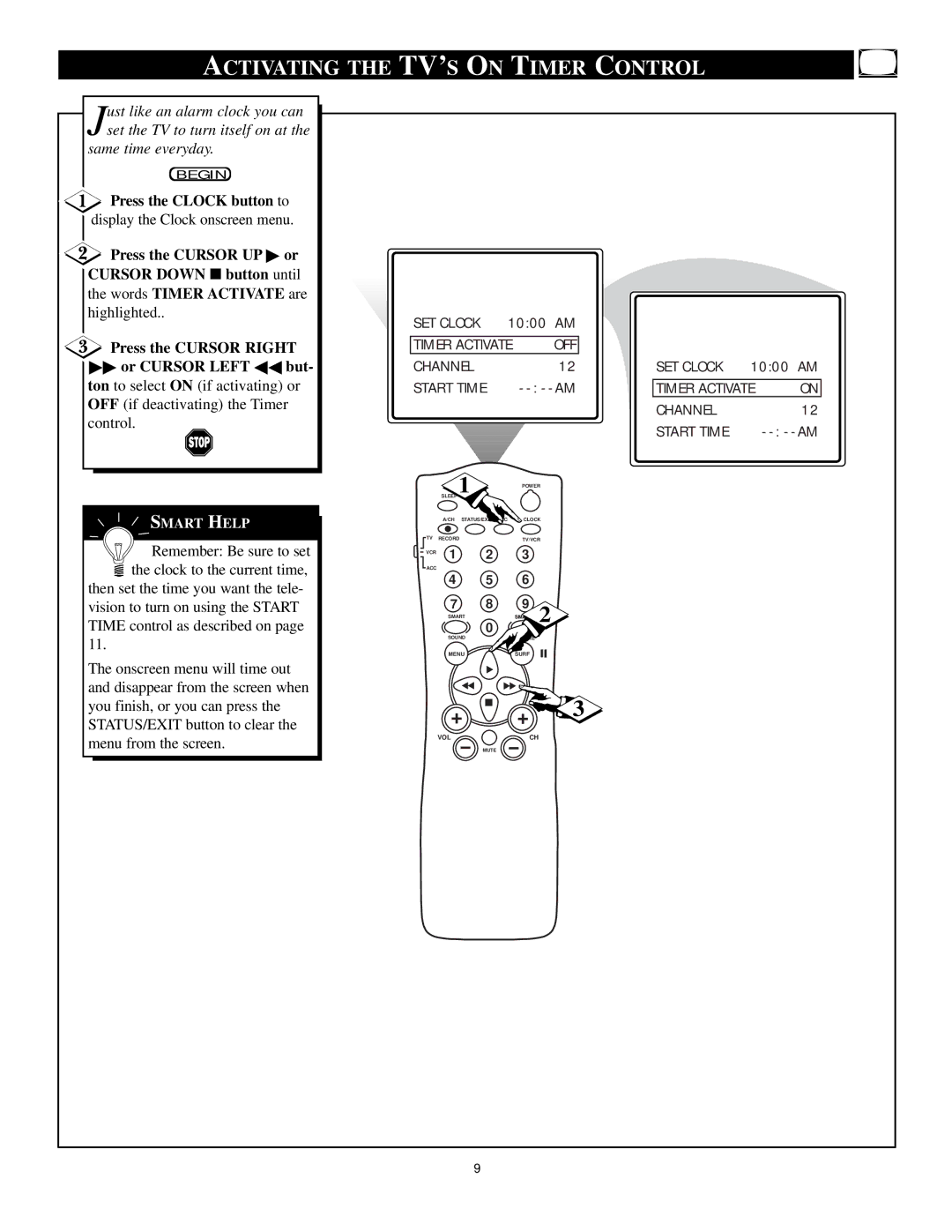 Philips TS2779C1 manual Activating the TV’S on Timer Control 