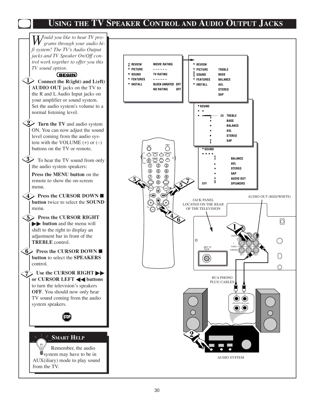 Philips TS3259C1 manual Using the TV Speaker Control and Audio Output Jacks 