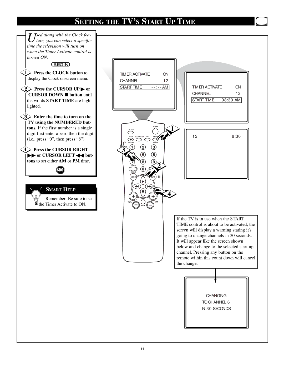 Philips TS3260C1 manual Setting the TV’S Start UP Time 