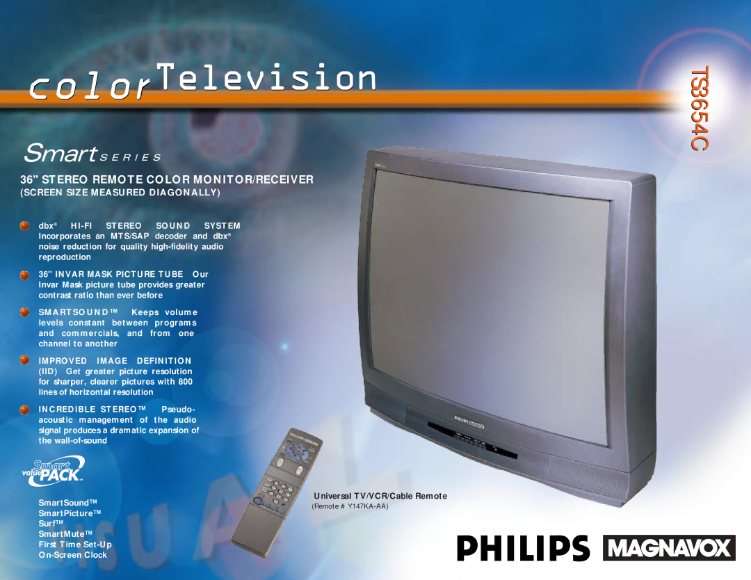 Philips TS3654C manual ColorTelevision 