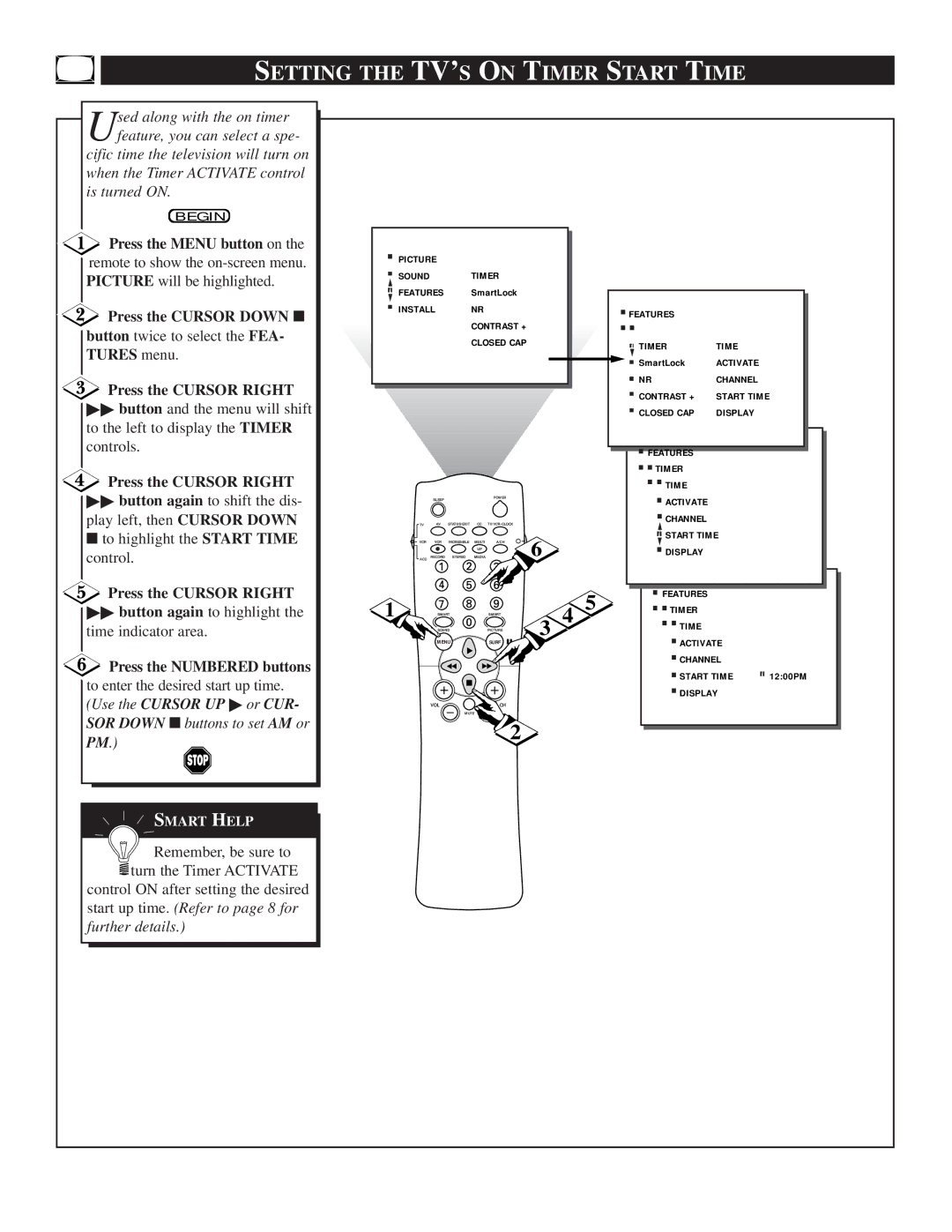 Philips TS3658, TS3258 manual Setting the TV’S on Timer Start Time, Use the Cursor UP or CUR 