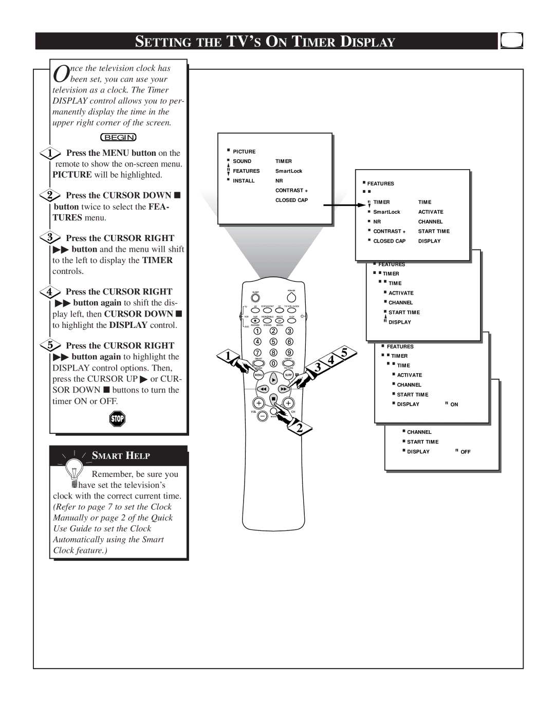 Philips TS3258, TS3658 manual Setting the TV’S on Timer Display 