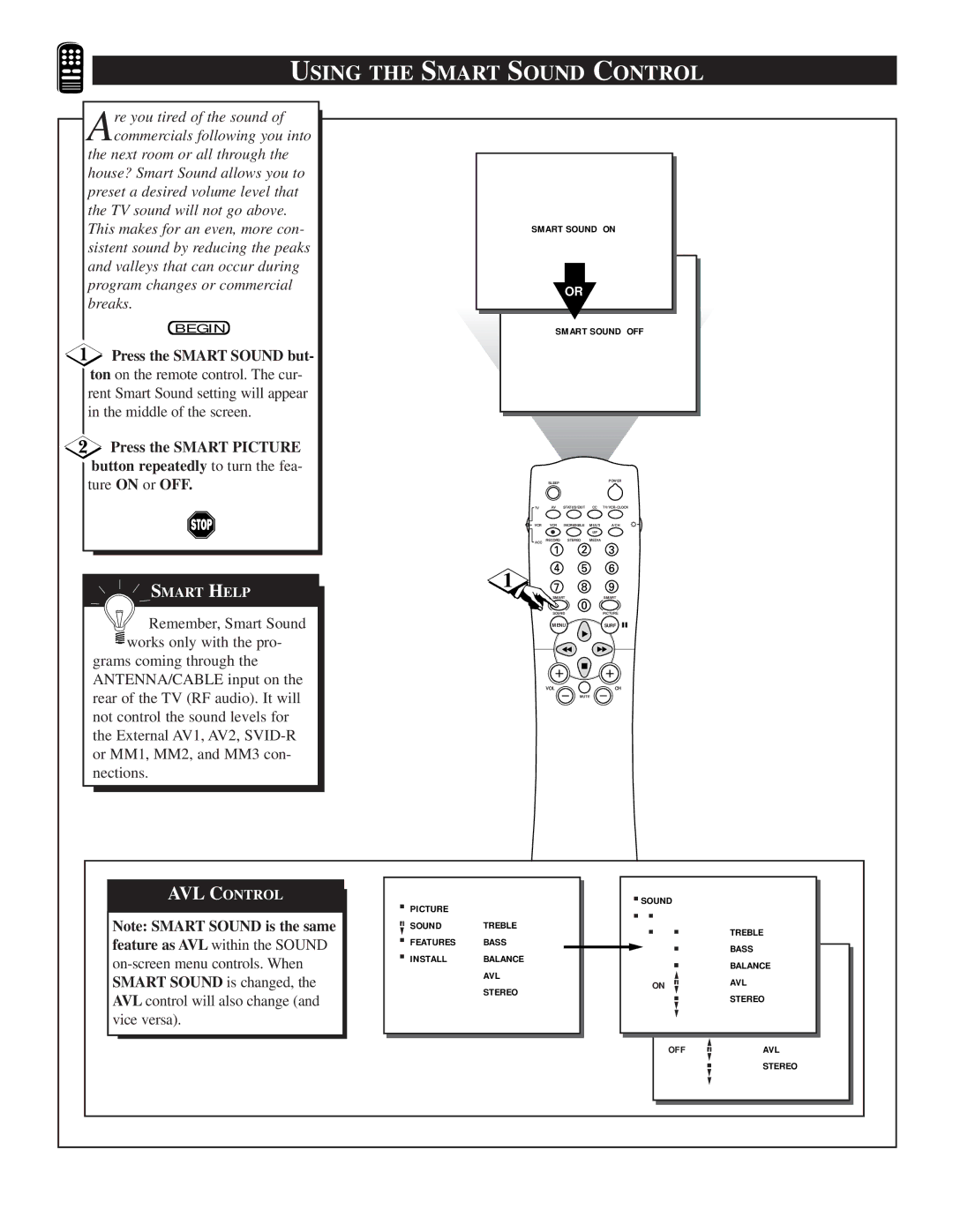 Philips TS3658, TS3258 manual Using the Smart Sound Control, Press the Smart Sound but 