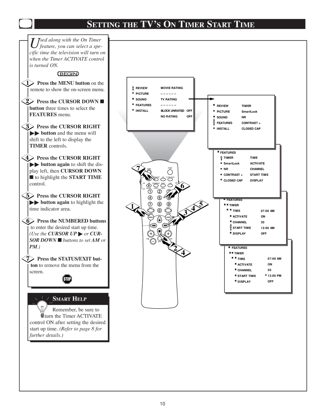 Philips TS3659C1 manual Setting the TV’S on Timer Start Time 