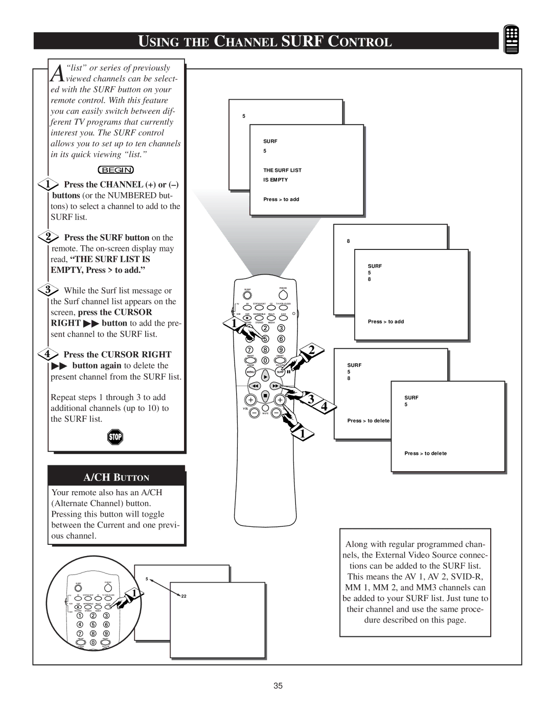 Philips TS3659C1 manual Using the Channel Surf Control 