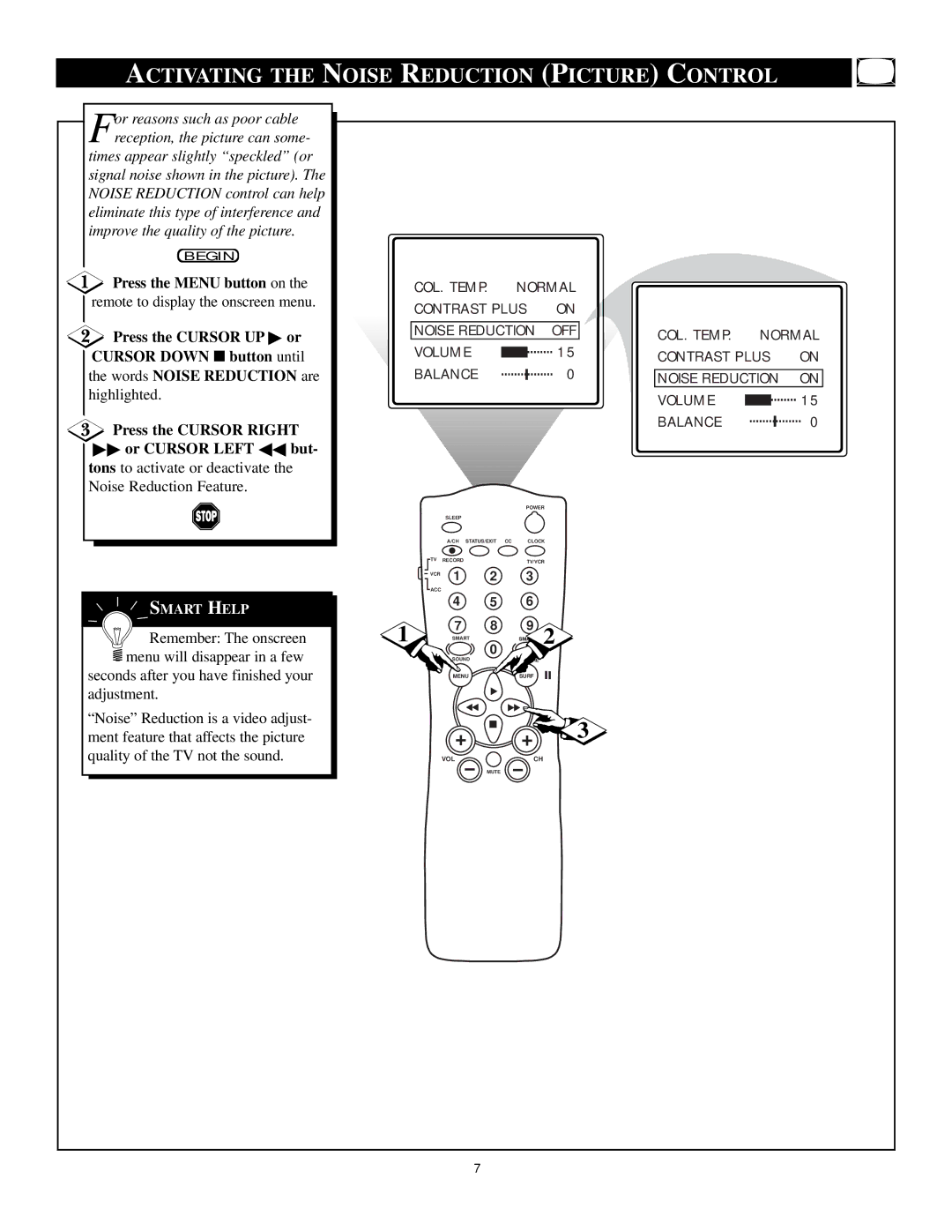 Philips TS3661C1 manual Activating the Noise Reduction Picture Control 