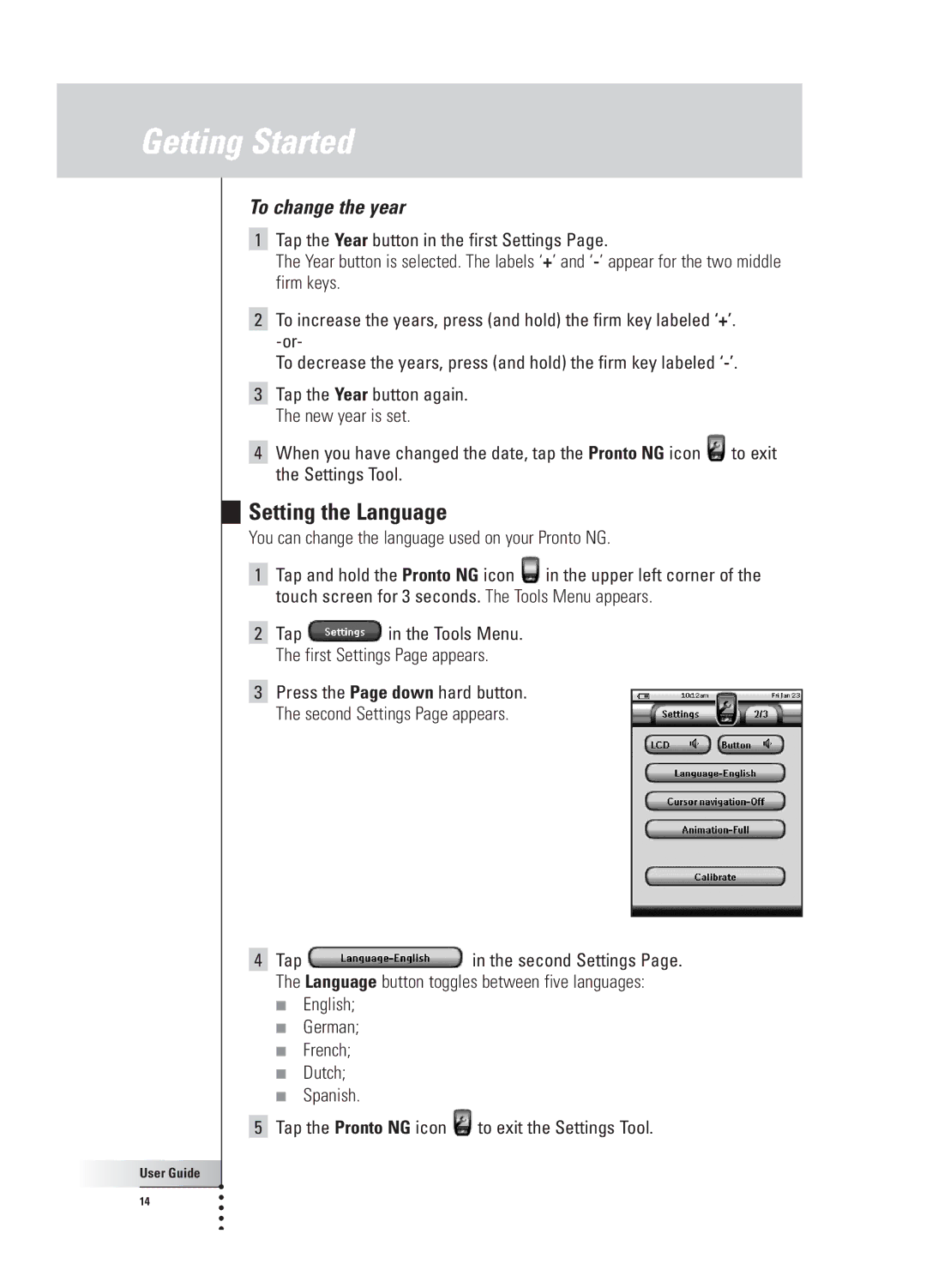 Philips TSU 3000 manual Setting the Language, To change the year 