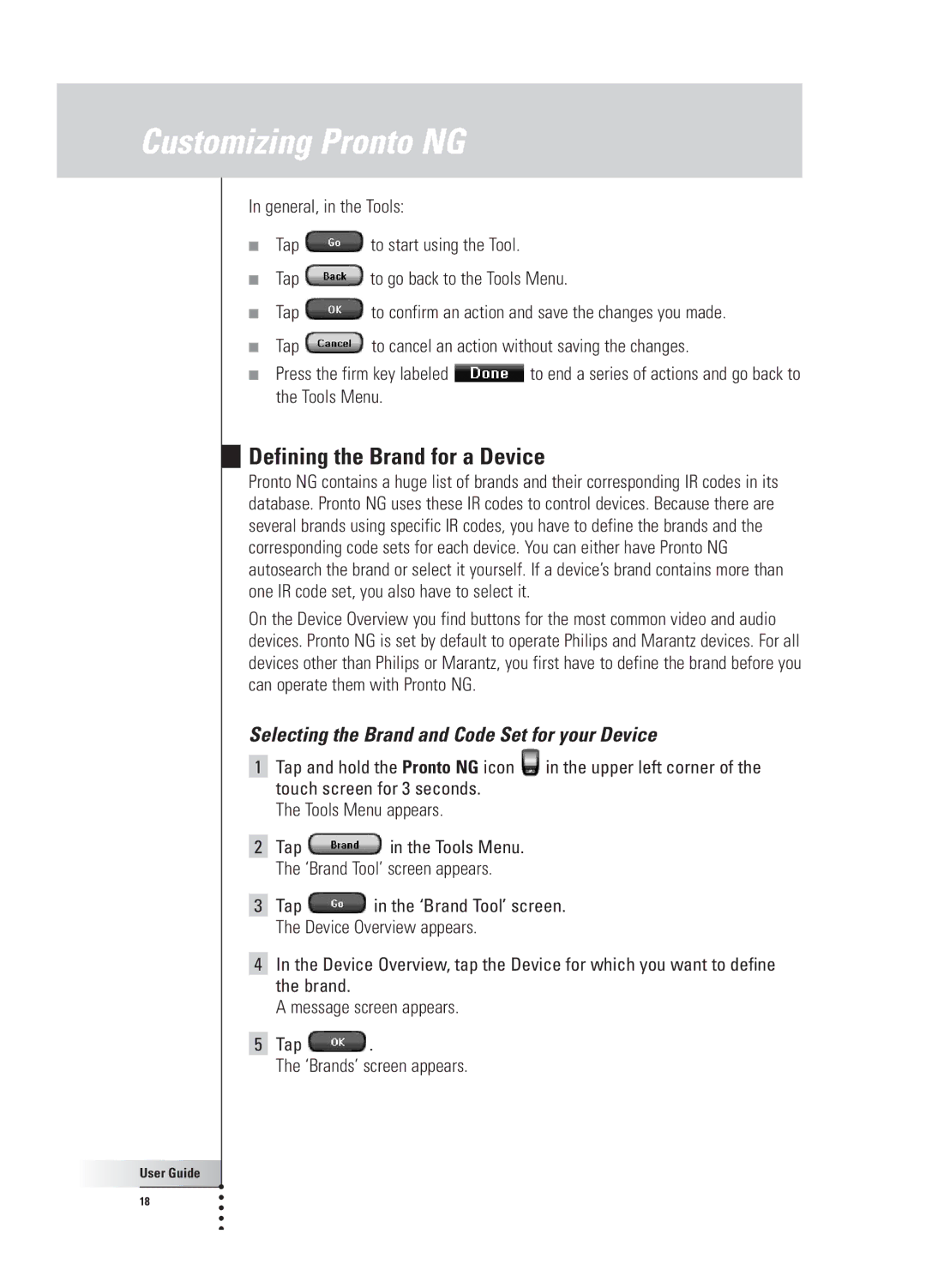 Philips TSU 3000 manual Defining the Brand for a Device, Selecting the Brand and Code Set for your Device 