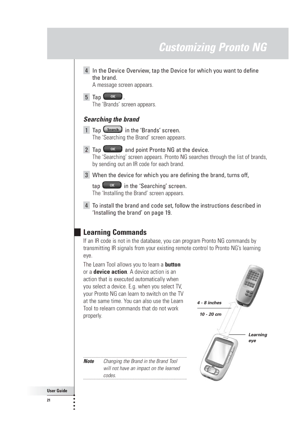 Philips TSU 3000 manual Learning Commands, Searching the brand 