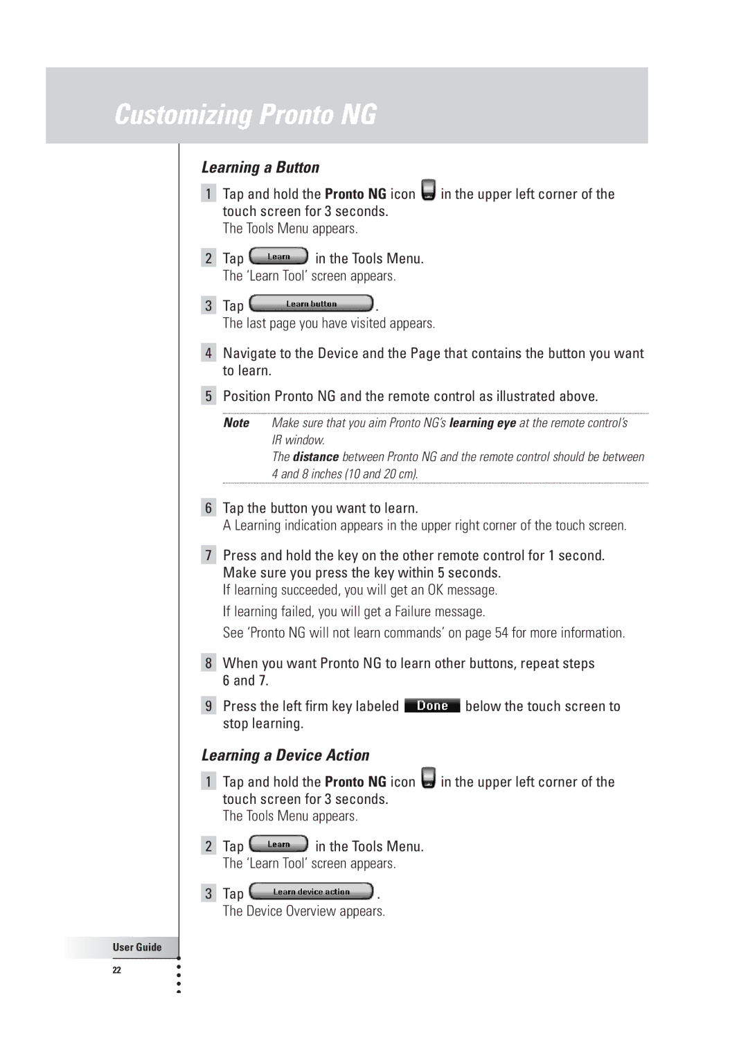 Philips TSU 3000 manual Learning a Button, Learning a Device Action 