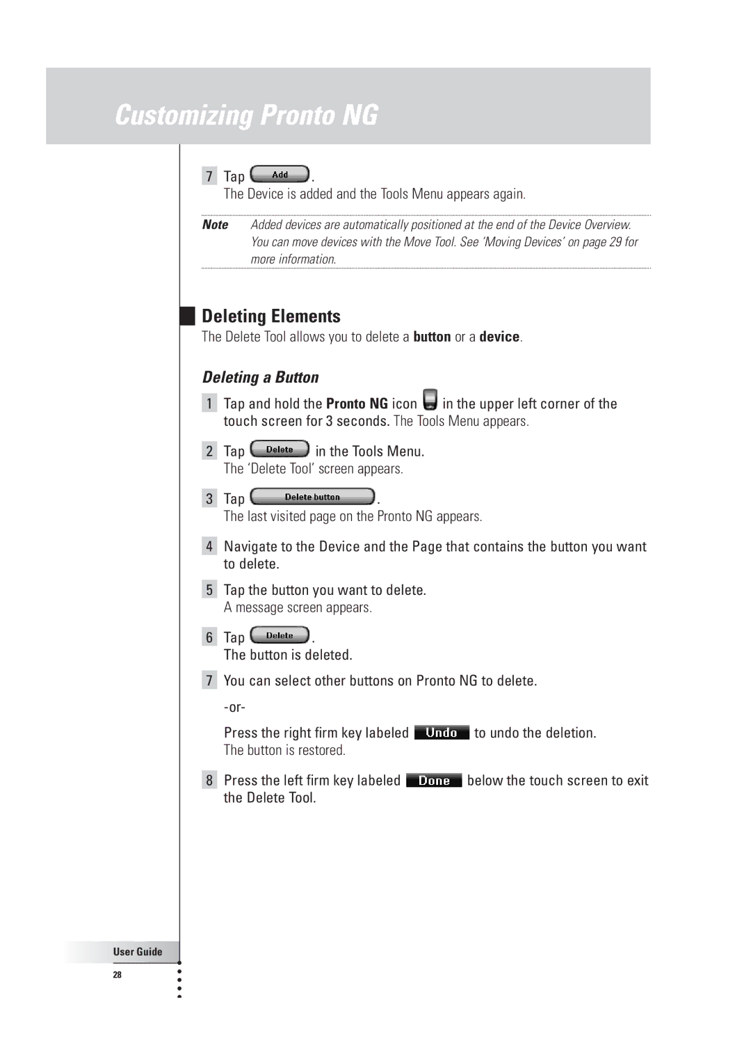 Philips TSU 3000 manual Deleting Elements, Deleting a Button 