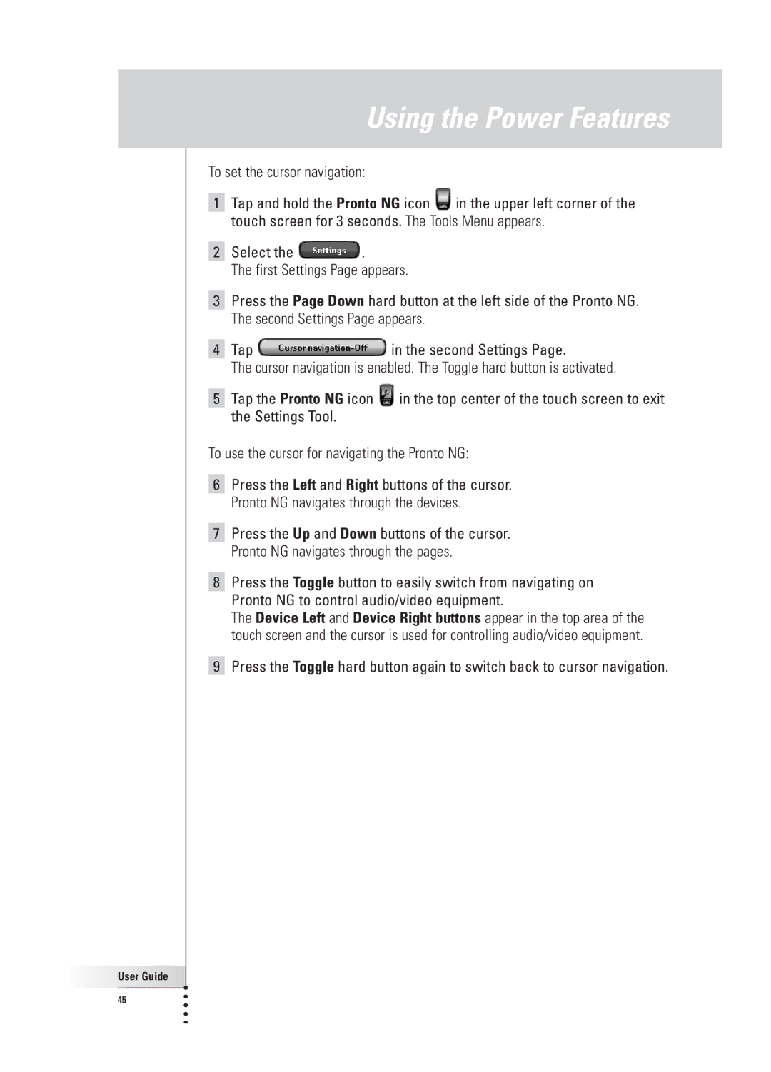 Philips TSU 3000 manual To set the cursor navigation 