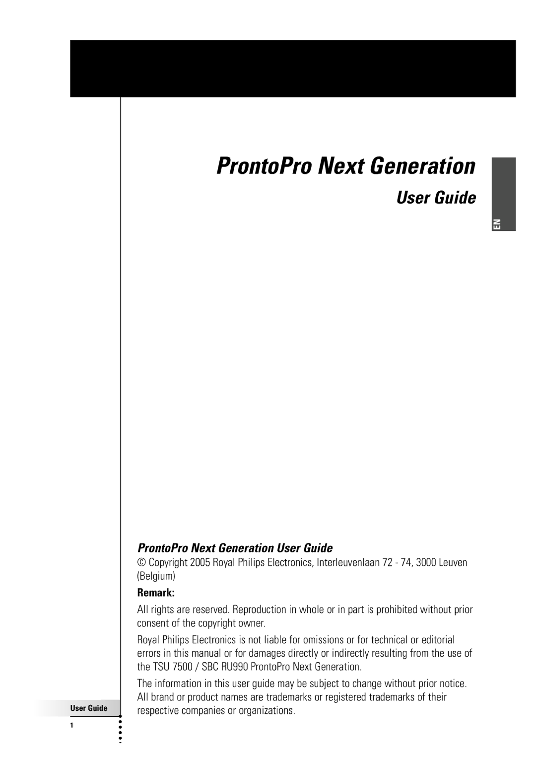 Philips TSU 7500 manual ProntoPro Next Generation User Guide 