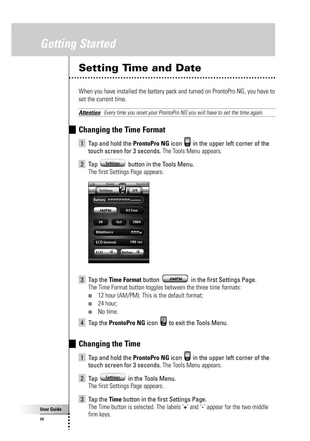 Philips TSU 7500 manual Setting Time and Date, Changing the Time Format 