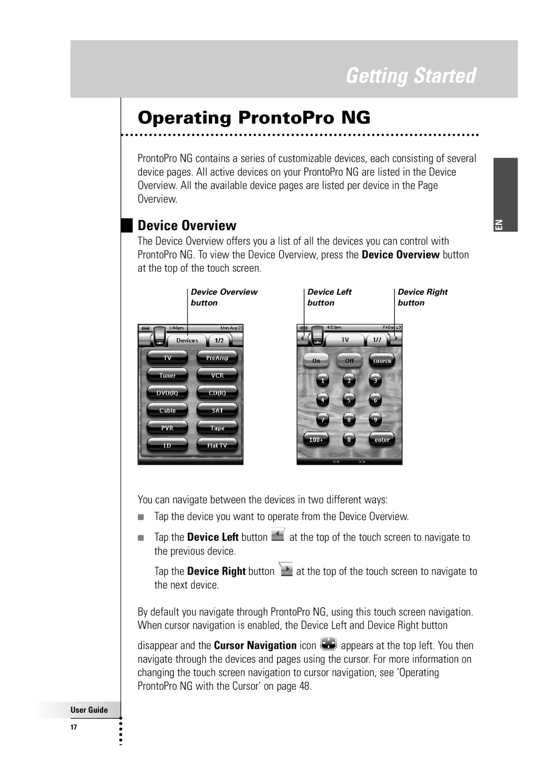 Philips TSU 7500 manual Operating ProntoPro NG, Device Overview 