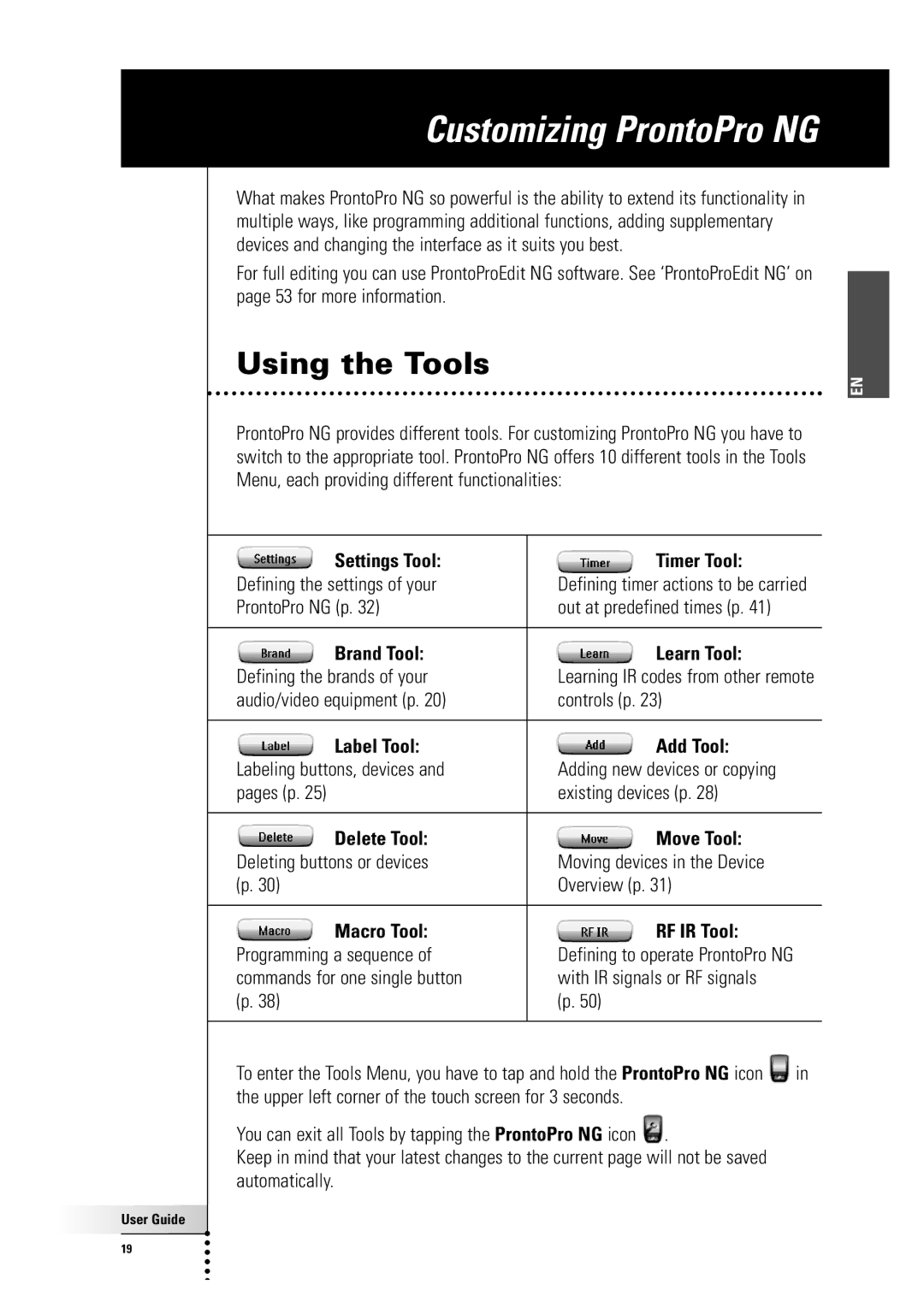 Philips TSU 7500 manual Using the Tools 